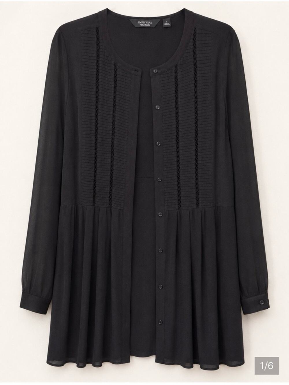 NWT Simply Vera Vera Wang Black Peplum Tunic Blouse Large